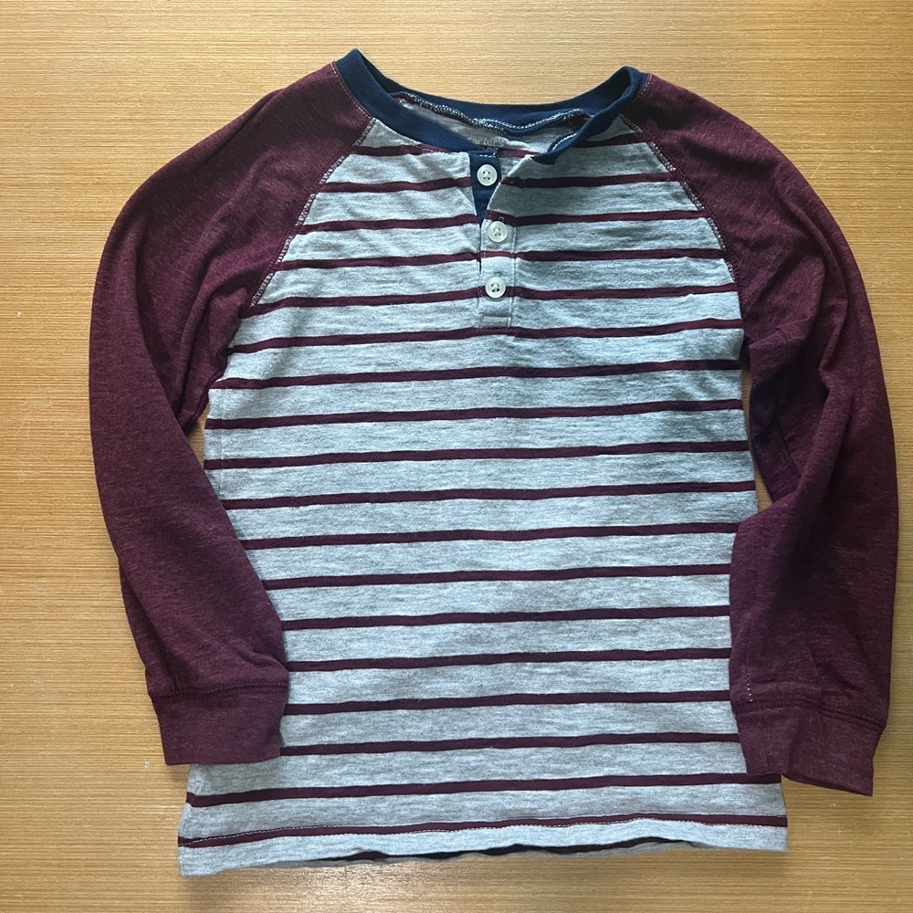Carter's Maroon and Gray Striped Long Sleeve Tee